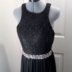 Xtraordinary Black Embellished  Prom Dress Sz 9 Cut out back